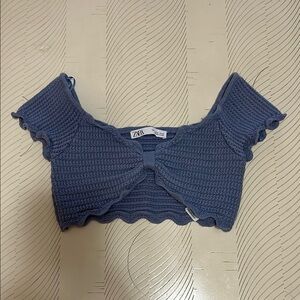 Zara Navy Scalloped Crop Top